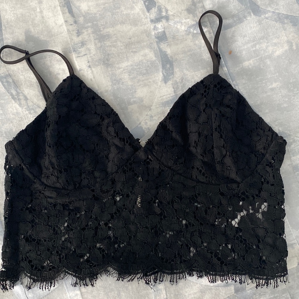 Black floral lace matching set. Worn once